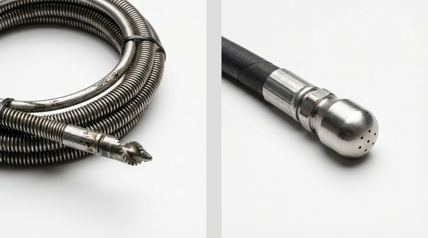 Drain snake cable and hydro jetting nozzle used for drain cleaning in Irrigon, OR
